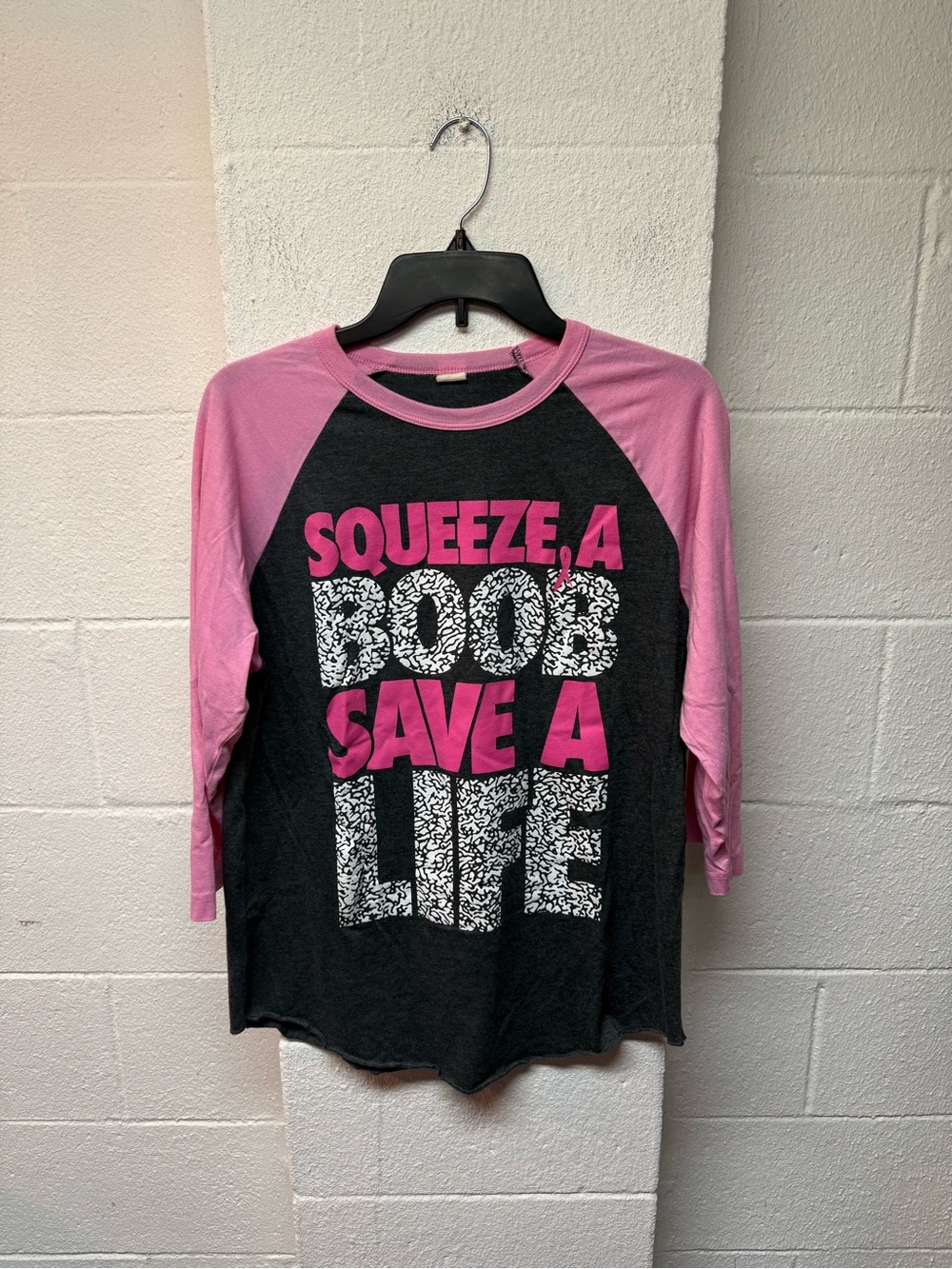 Carbon Pink and Black Raglan Long Sleeve Tee with Slogan